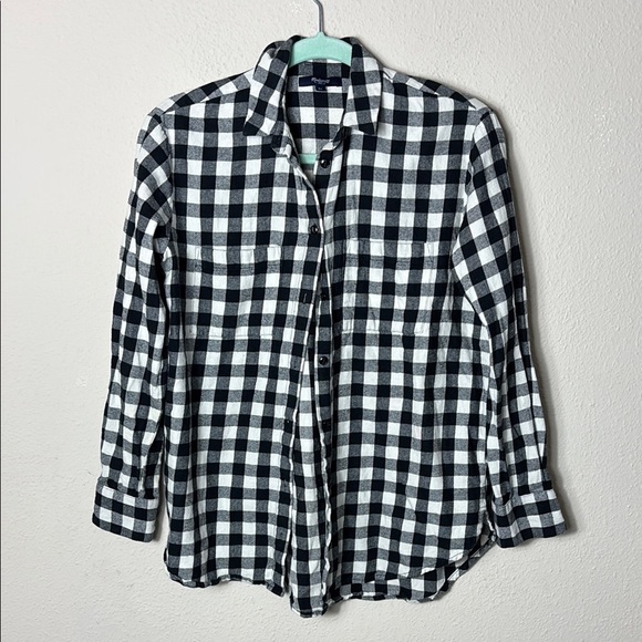 Madewell Flannel Boyshirt Button Down in Gingham Check Black White size XS - Picture 2 of 7
